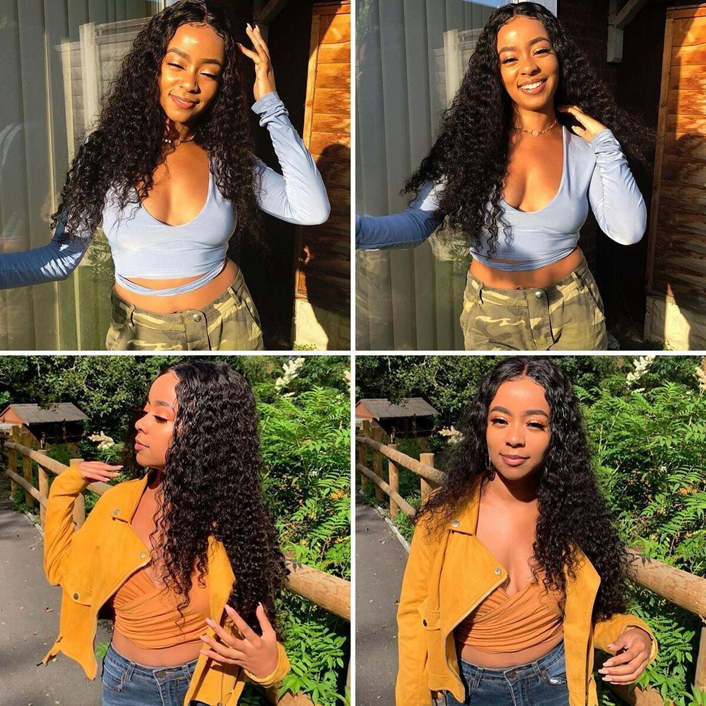 black long wavy lace front wig with soft full waves