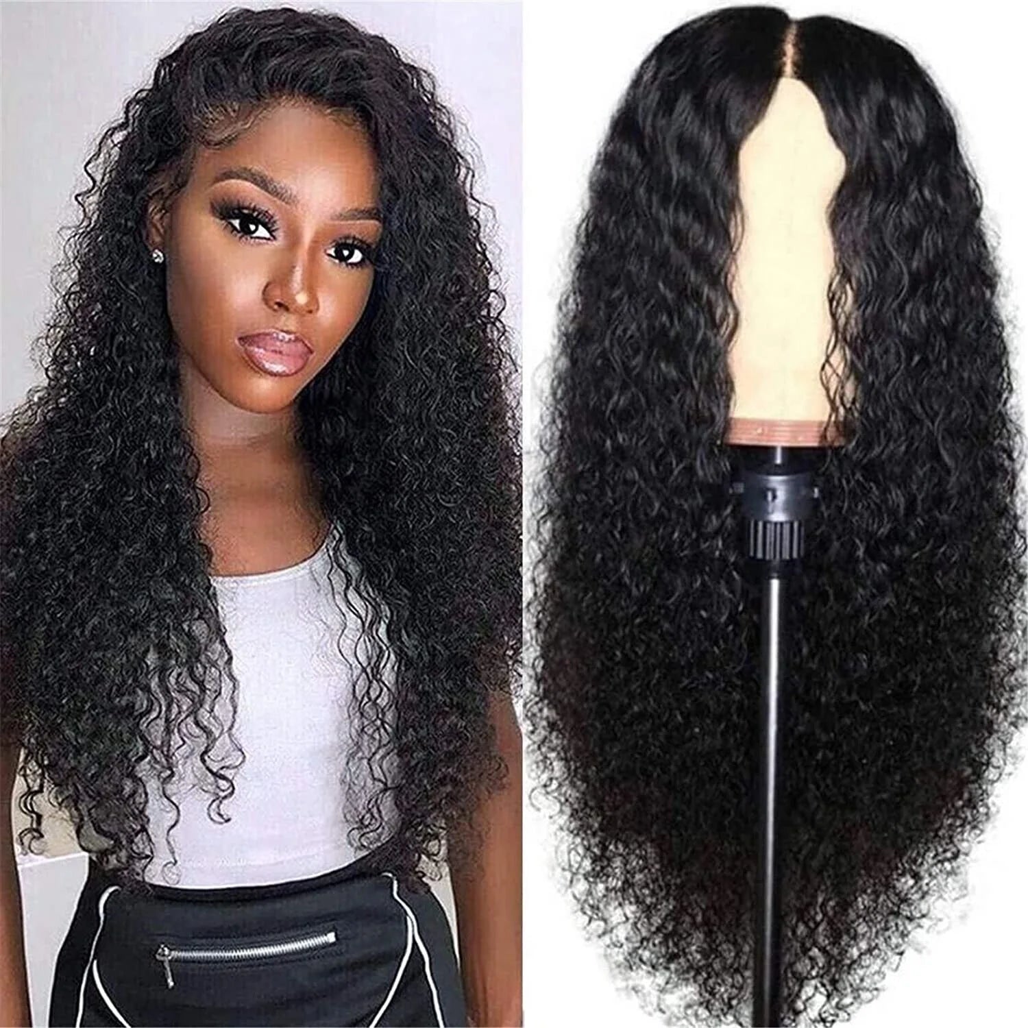 black long wavy lace front wig shown in product image