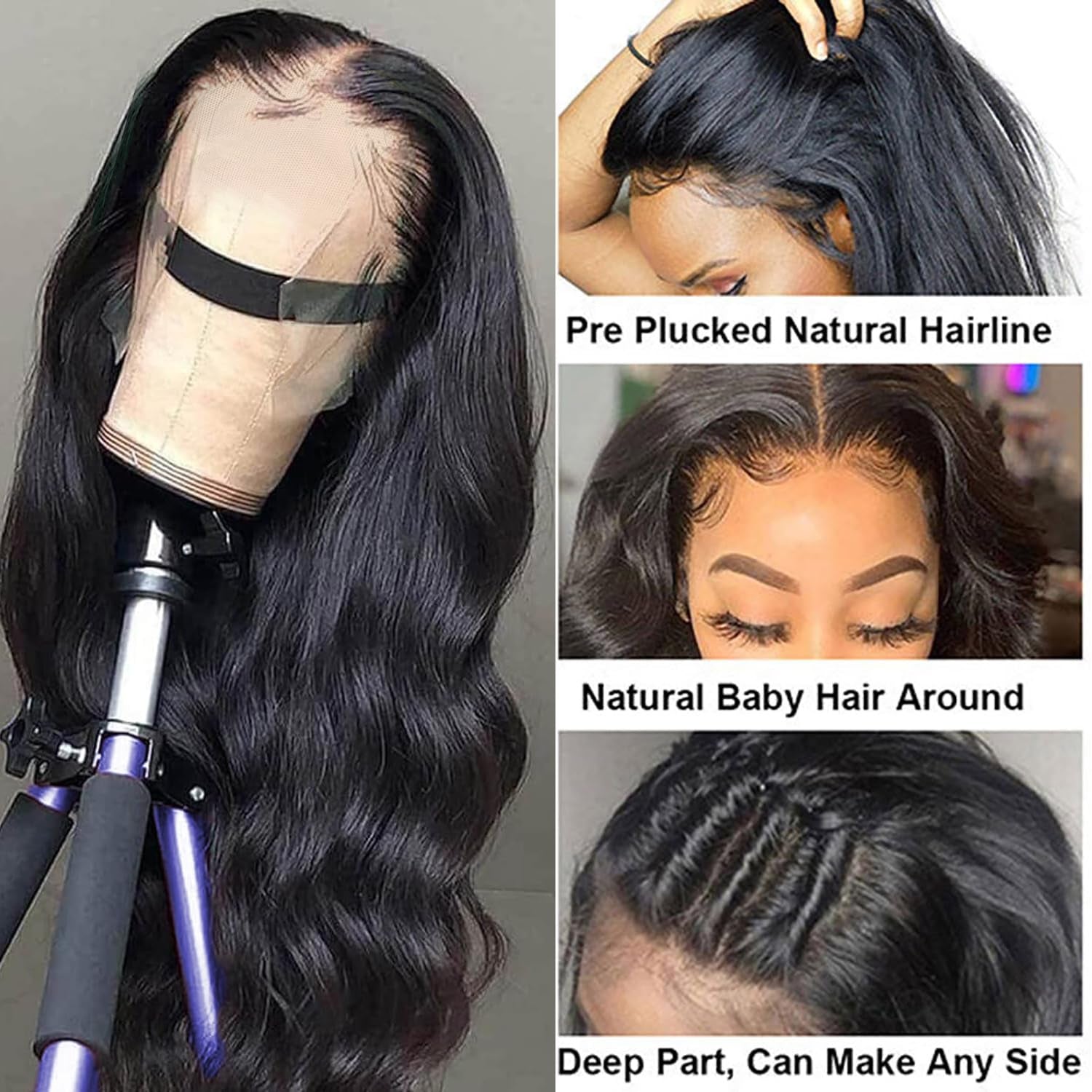 13x6 body wave lace front wig showing HD lace and baby hair