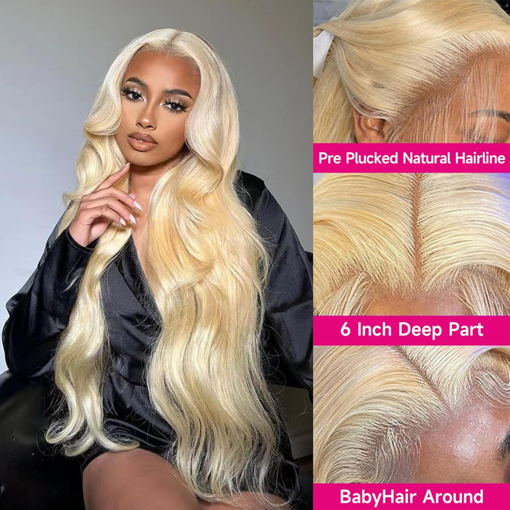 13x6 blonde lace front wig showing HD transparent lace
