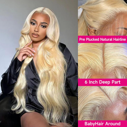 13x6 blonde lace front wig showing HD transparent lace