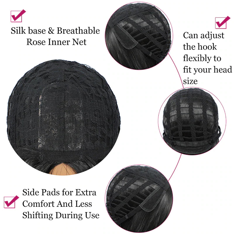 black long wavy lace front wig with beginner friendly cap details