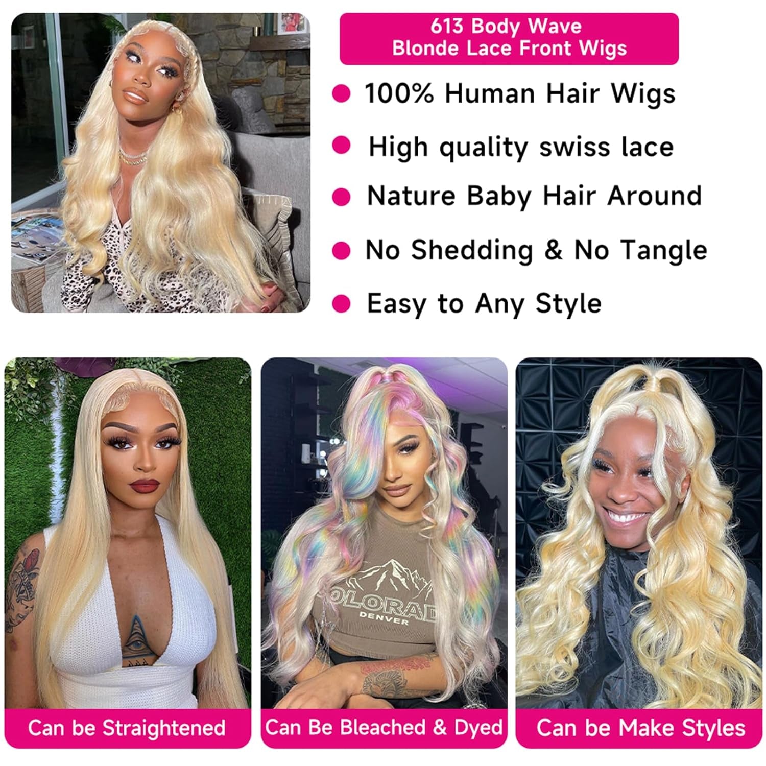 13x6 blonde lace front wig with 613 human hair color