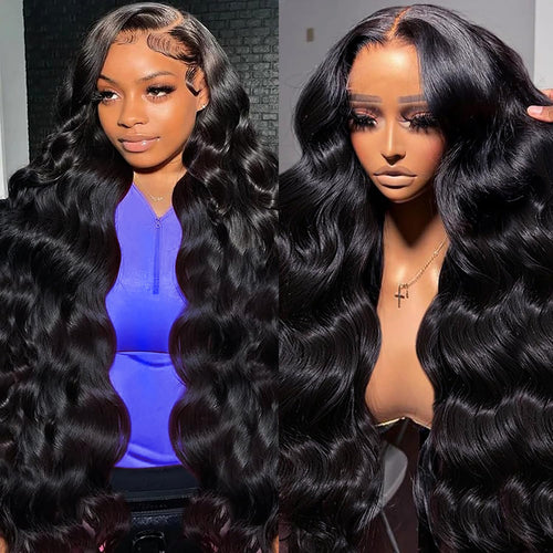 13x6 body wave lace front wig worn by model with soft waves